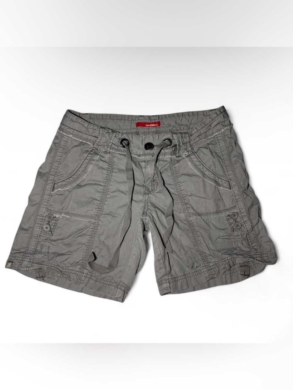 Y2K union bay grey cargo hiking shorts with tie waist🪩 - Picture 2 of 6